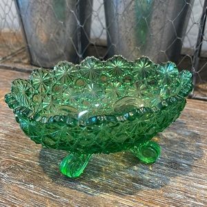 Vintage green glass candy dish